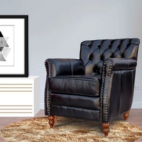 Kit 04 Poltronas Decorativas Sala de Estar Níger Pés Madeira Couro Preto G58 - Gran Belo