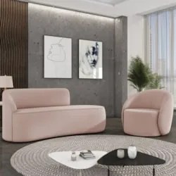 Sofá 2 Lugares 140cm Wendi e Poltrona Steve Veludo Rose I01  - Mpozena