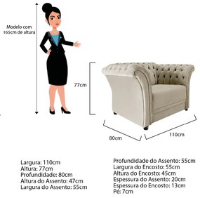 Poltrona Decorativa Chesterfield Sofia Corano Bege- ADJ Decor