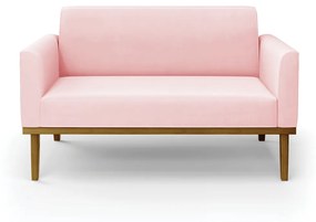 Sofá Namoradeira Base de Madeira Fixa Castanho Marisa Suede D03 - DRossi - Rosa Bebê