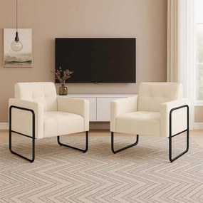 Poltrona Sala Industrial Alta Tubo Preto Kit 2 Elisa Suede D03 - D'Rossi - Bege