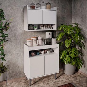 Conjunto Armário Cantinho do Café Chico 2 Portas com Aéreo Branco G96 - Gran Belo