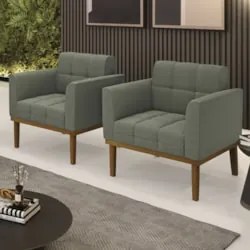 Poltrona Sala Base Madeira Castanho Kit 2 Ana Bouclé Menta - Ibiza