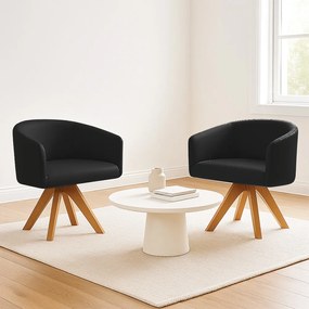 Poltrona Sala Base Giratória Madeira Kit 2 Arielle Sintético D03 - D'Rossi - Preto