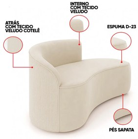 Sofá 2 Lugares Orgânico 140cm Morgan Veludo/Cotelê D03 - D'Rossi - Bege