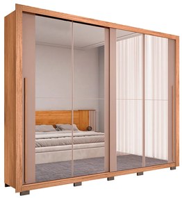Guarda Roupa Lorian 245cm  2 Portas de Correr com 2 Espelhos e 4 Gavetas MDF Buriti/Fendi G11 - Gran Belo