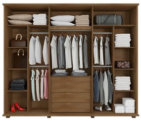Guarda-Roupa Casal Com Espelho 6 Portas 5 Gavetas Estrela Cinamomo/Off White – RV Móveis