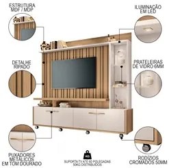 Estante Painel para TV 60 Pol. Ripado Com LED Natan H01 Off White/Frei