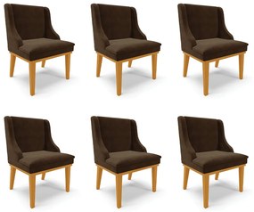 Kit 6 Cadeiras Decorativas Sala de Jantar Base Fixa de Madeira Firenze Suede Marrom/Castanho G19 - Gran Belo