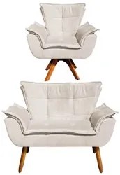 Kit Namoradeira 2 Lugares e 1 Poltrona Decorativa Giratória Madeira Op