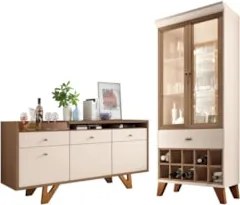 Buffet Aparador Sollare e Cristaleira Ópera Off/Castanho - HB Móveis