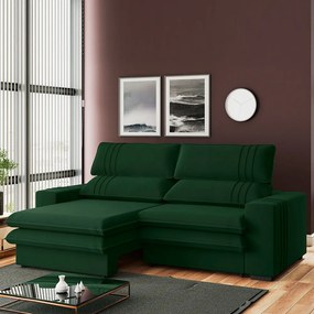 Sofá 2 Lugares Retrátil Noruega 230 cm Veludo Pés Tabaco - D'Rossi - Verde Militar