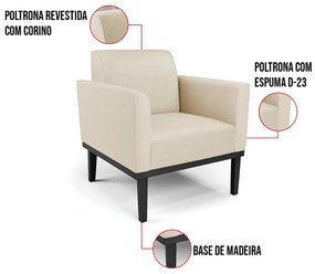 Kit 2 Poltronas Base de Madeira Fixa Preto Marisa Corino - Bege