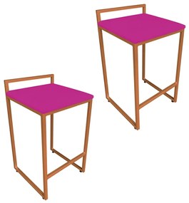 Conjunto 02 Banquetas Pietra Suede Base Cobre - Pink