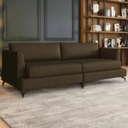 Sofá 3 Lugares Living 230cm Pé Ferro Soren Couro Capuccino Z55 - Mpoze