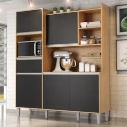 Armário de Cozinha Compacta 160cm 5 Portas Isabel Amêndoa/Preto - AJL
