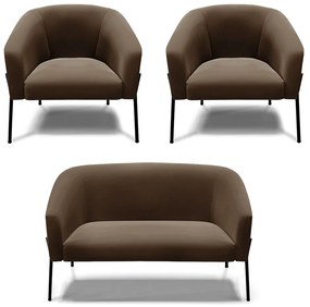 Namoradeira e 2 Poltronas Pé de Ferro Preto Stella Suede D03 - D'Rossi - Marrom