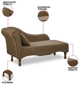 Divã Recamier Pés Retrô Medelin 150cm Linho E03 - D'Rossi - Marrom Cacau
