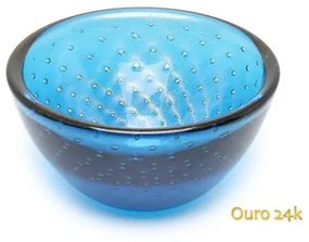Bowl Tela Água-marinha com Ouro Murano Cristais Cadoro