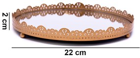 Bandeja Decorativa Redonda Em Metal Flor Rosê Com Espelho 2x22x22 Cm - D'Rossi