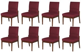 Conjunto 8 Cadeiras De Jantar Aurora Base Madeira Maciça Estofada Suede Bordô