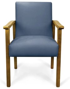 Poltrona Eloisa Suede Azul Marinho Base de Madeira Castanho