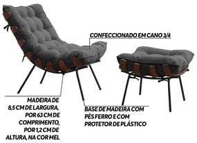Conjunto Decorativo Poltrona e Puff Abel Base de Madeira Preto Suede Cinza G41 - Gran Belo