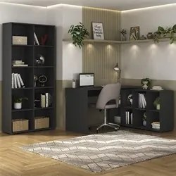 Mesa Escrivaninha em L Eron e Estante Livreiro 90x187cm Lean A06 Preto