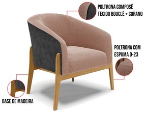 Poltrona Decorativa Base Madeira Kit 2 Stella PU Preto/Bouclê D03 - D'Rossi - Rose
