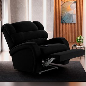 Poltrona do Papai Sala de Cinema Reclinável Kylie Controle Power Elétrico USB Veludo Preto G23
