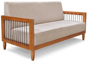 Sofá Namoradeira 2 Lugares Sala de Estar Pés Madeira Maciça Corda Náutica Preta 160cm Manila Linho Areia Rústico G63 - Gran Belo