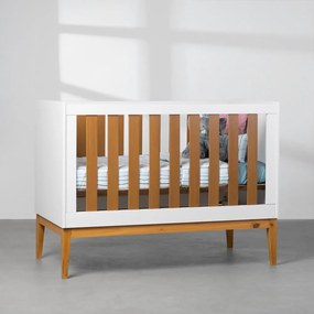 Berço Mini Cama Noah com Pés Square Mel - Branco e Savana