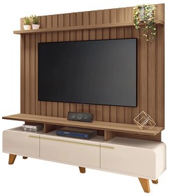 Rack para Sala Bancada de TV 70 Pol 200cm Zuri 2.0 H01 - D'Rossi - Off White e Castanho