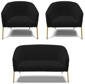 Namoradeira e 2 Poltronas Pé de Ferro Dourado Stella Linho D03 - D'Rossi - A79 Preto