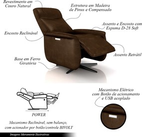 Poltrona do Papai Reclinável Power Elétrica Anakin Base Estrela Giratória USB Couro Chocolate G76 - Gran Belo