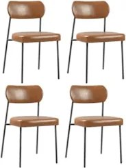 Cadeira Jantar Estofada Pé Metal Preto Kit 4 Lavy Sintético Amarula S0