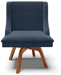 Kit 06 Cadeiras de Jantar Liz Suede Azul Marinho Base Madeira MM35 - D'Rossi