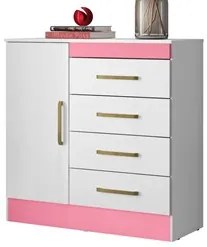 Cômoda Para Quarto  Flex 1 Porta 4 Gavetas Montevideu D02 Branco/Rosa/