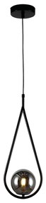 Pendente Pingo Metal Preto Vidro Fume Ø18X49Cm 1Xg9 | Bella Iluminação...