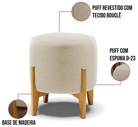 Puff Banqueta Decorativo Base Madeira Stella Bouclê Bege D03 - D'Rossi