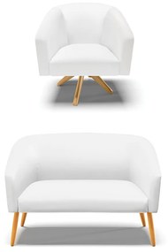 Sofá Namoradeira e Poltrona Giratória MA30 Stella Sintético D03 - D'Rossi - Branco