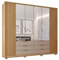 Guarda Roupa Casal Com 4 Espelhos 6 Portas Martin C01 Buriti/Fendi - M