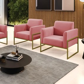 Kit 2 Poltronas Base Industrial Alta Dourado Marisa Suede D03 - D'Rossi - Rose
