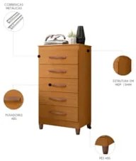 Cômoda Para Quarto 5 Gavetas 56cm Thais A02 Cinamomo - Mpozenato