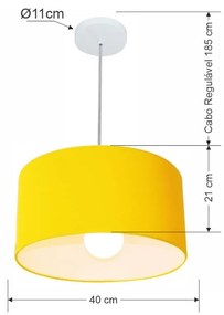 Lustre Pendente Cilíndrico Md-4031 Cúpula em Tecido 40x21cm Amarelo - Bivolt