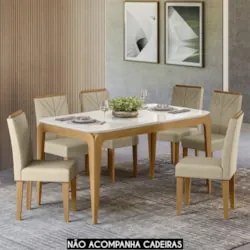 Mesa de Jantar Retangular 160cm 6 Lugares Yuma Ypê/Off N02  - Mpozenat