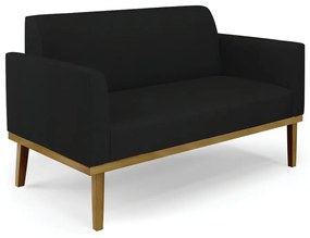 Poltrona Namoradeira Decorativa Isabella Pés Fixo em Madeira Castanho Linho Preto G19 - Gran Belo