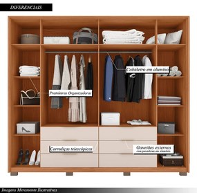 Guarda Roupa Essence Casal Ripado 6 Portas de bater com 4 Espelhos e 6 Gavetas MDP Freijo/OffWhite G11 - Gran Belo