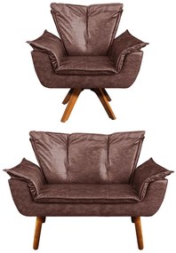 Sofá Namoradeira e Poltrona Giratória MM30 Opala Corano D03 - D'Rossi - Marrom