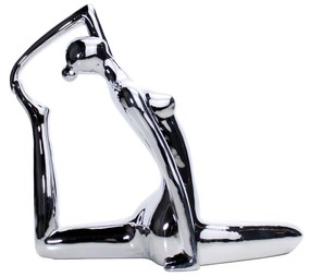 Escultura Yoga Prata Em Porcelana Pose Rei Pombo 22x20 Cm - D'Rossi